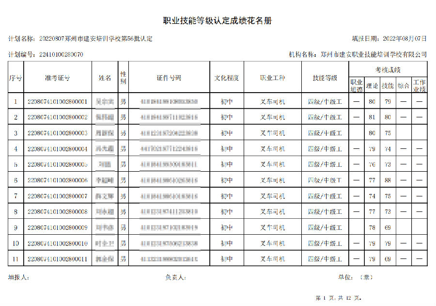 建安职业技能培训学校-第56批职业技能等级认定考试成绩公示（图1）