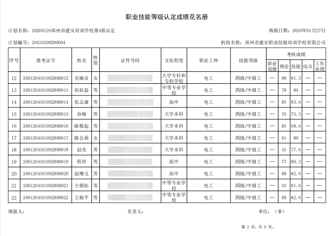 建安职业技能培训学校-2026年第4批职业技能等级认定考试成绩公示(图2)