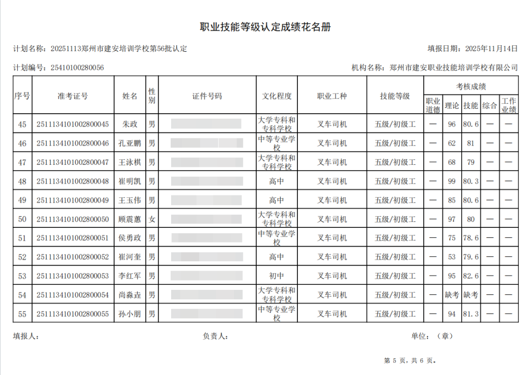 建安职业技能培训学校-2025年第56批职业技能等级认定考试成绩公示(图5)