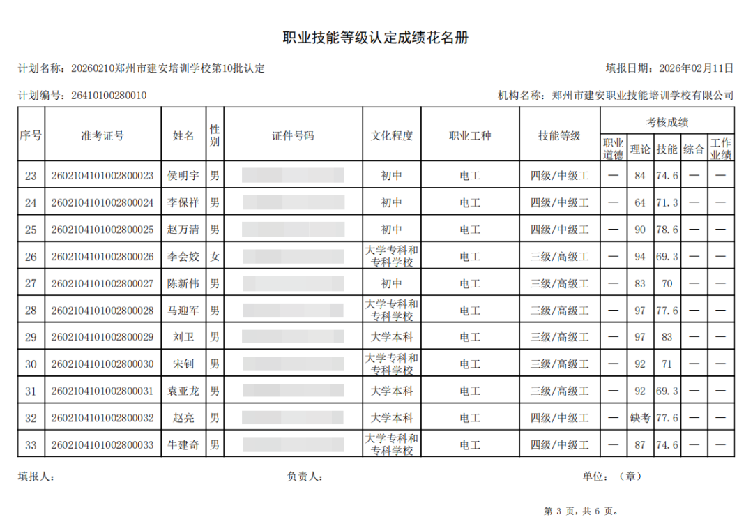建安职业技能培训学校-2026年第10批职业技能等级认定考试成绩公示（图3）