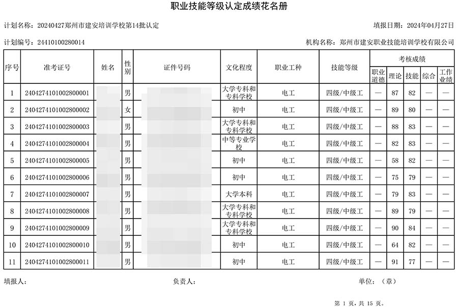 建安职业技能培训学校-第14批职业技能等级认定考试成绩公示（图1）