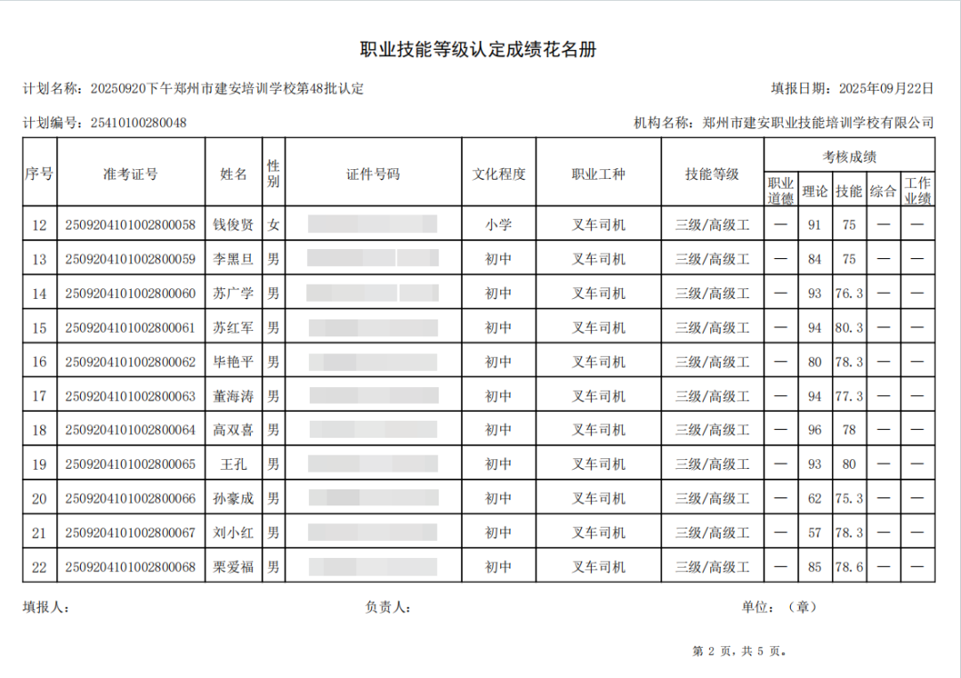 建安职业技能培训学校-2025年第48批职业技能等级认定考试成绩公示(图2)