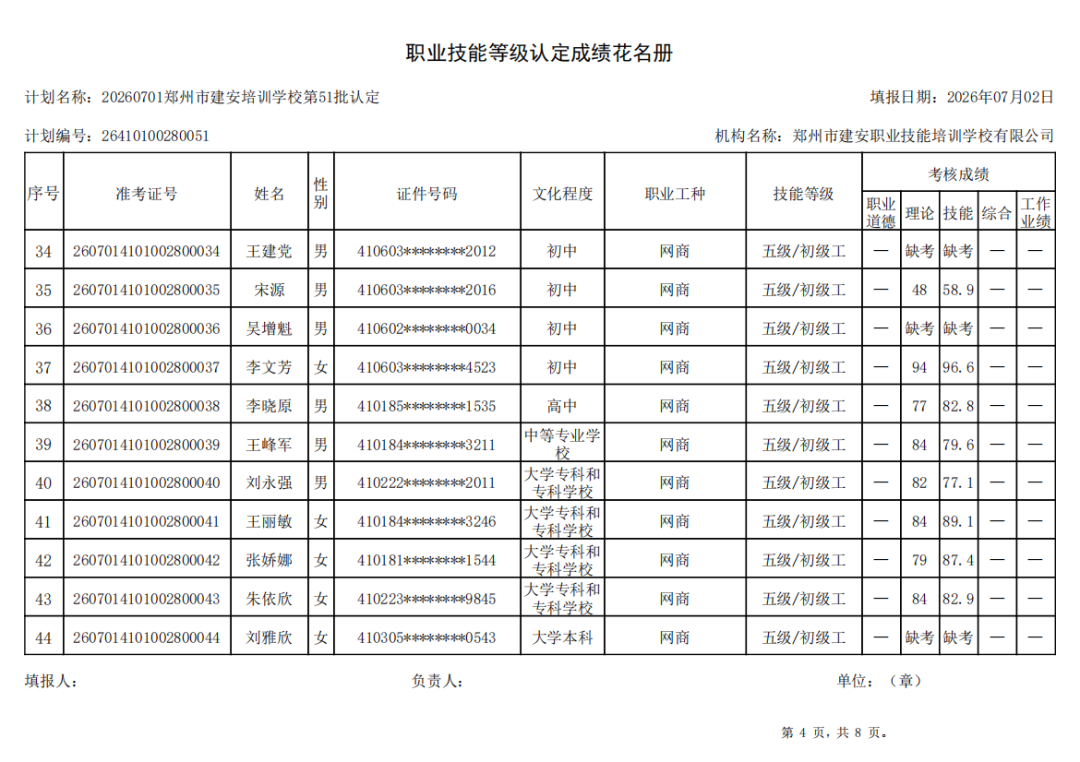 建安职业技能培训学校-2026年第51批职业技能等级认定考试成绩公示(图4)