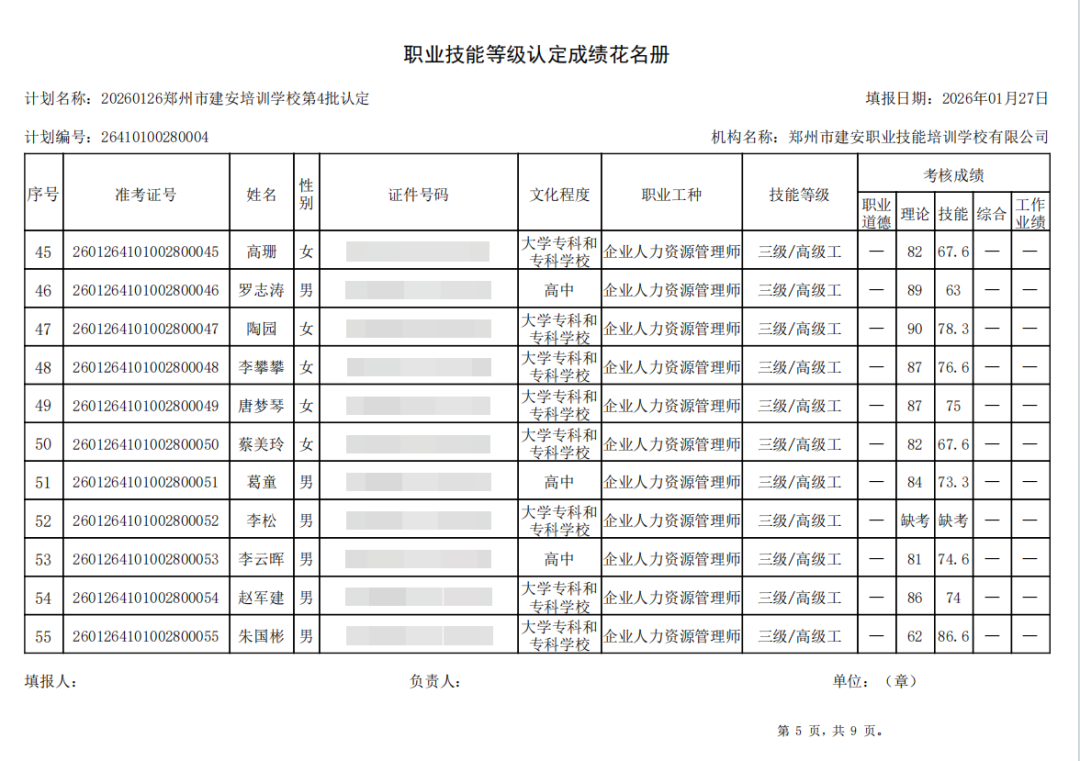 建安职业技能培训学校-2026年第4批职业技能等级认定考试成绩公示(图5)