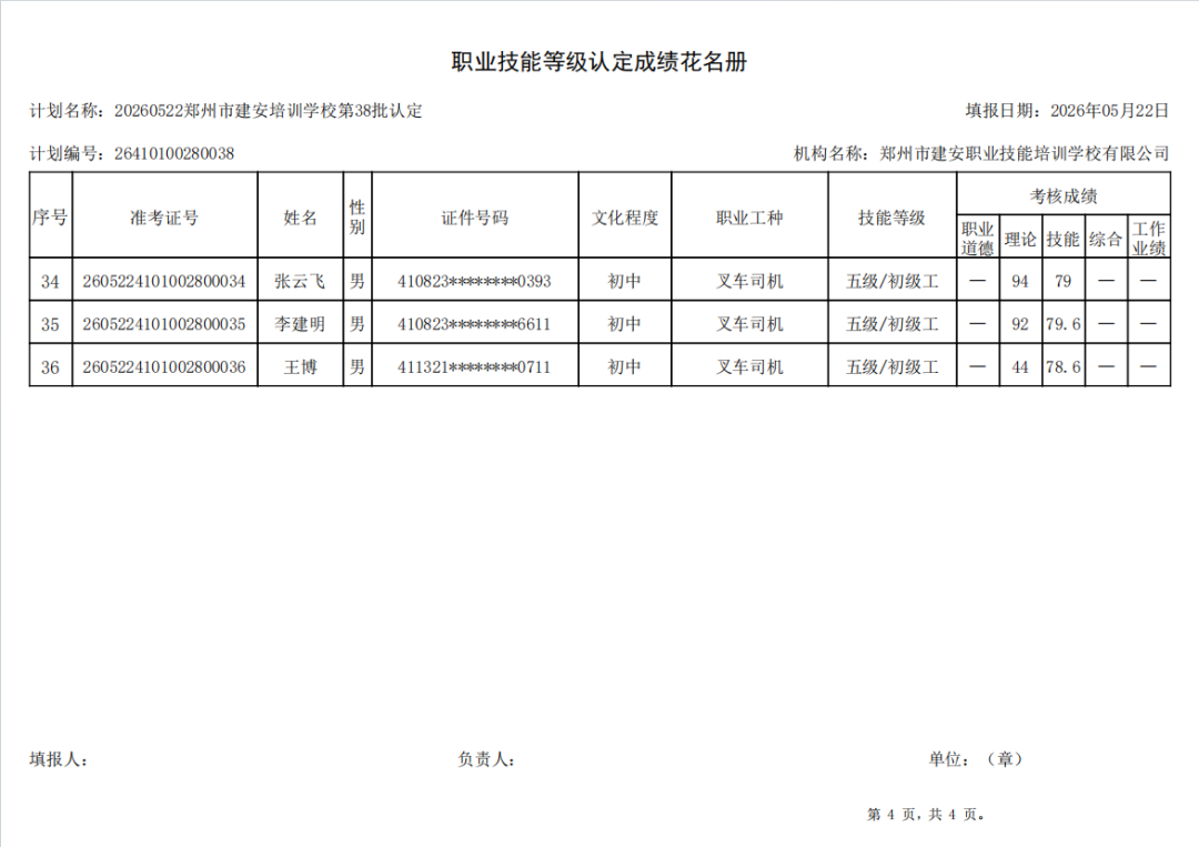 建安职业技能培训学校-2026年第38批职业技能等级认定考试成绩公示(图4)
