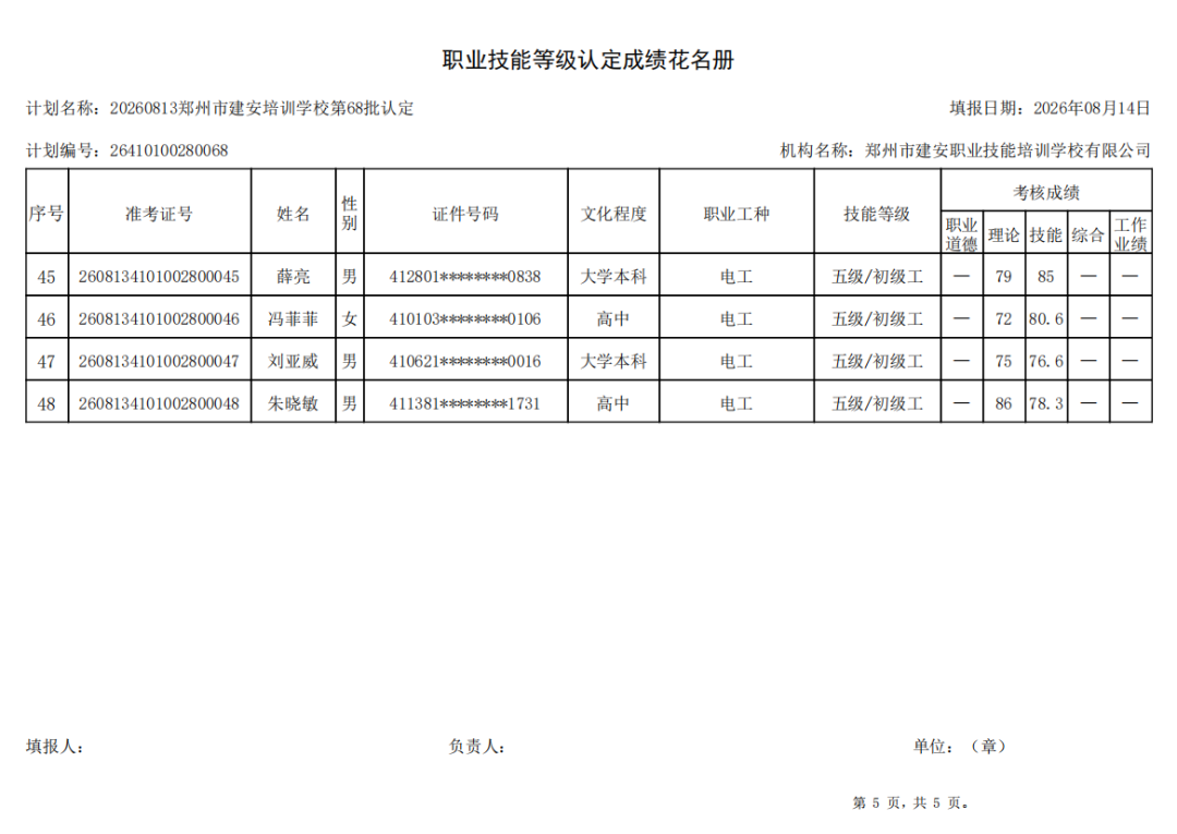 建安职业技能培训学校-2026年第68批职业技能等级认定考试成绩公示（图5）