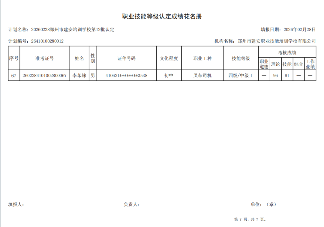 建安职业技能培训学校-2026年第12批职业技能等级认定考试成绩公示(图7)