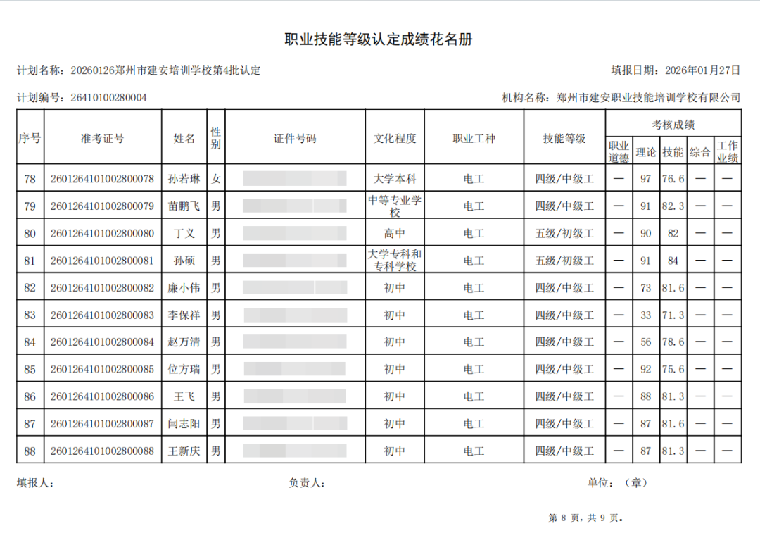 建安职业技能培训学校-2026年第4批职业技能等级认定考试成绩公示(图8)