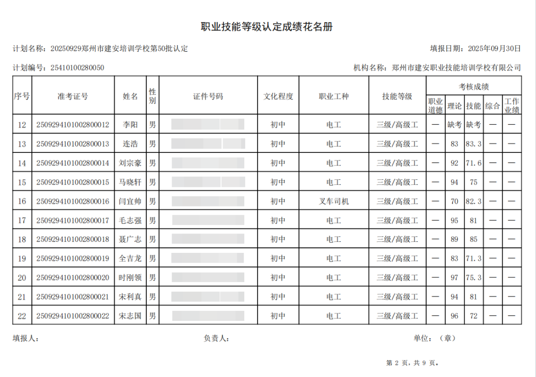 建安职业技能培训学校-2025年第50批职业技能等级认定考试成绩公示(图2)