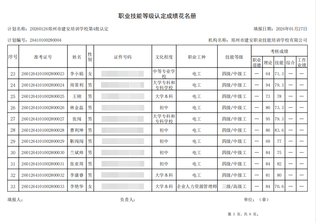 建安职业技能培训学校-2026年第4批职业技能等级认定考试成绩公示(图3)