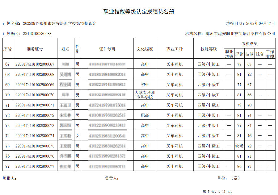 建安职业技能培训学æ ?ç¬?2批职业技能等级认定考试成绩公示 建安职业技能培训学校-第73批职业技能等级认定考试成绩公示(图7)