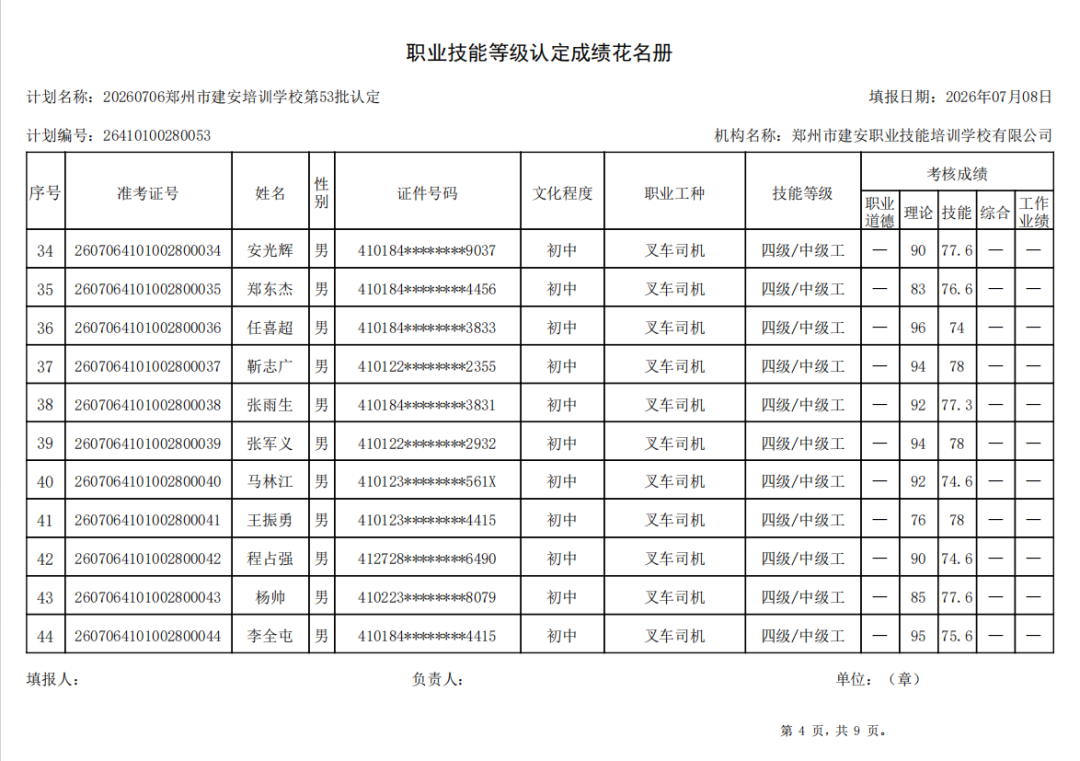 建安职业技能培训学校-2026年第53批职业技能等级认定考试成绩公示(图4)