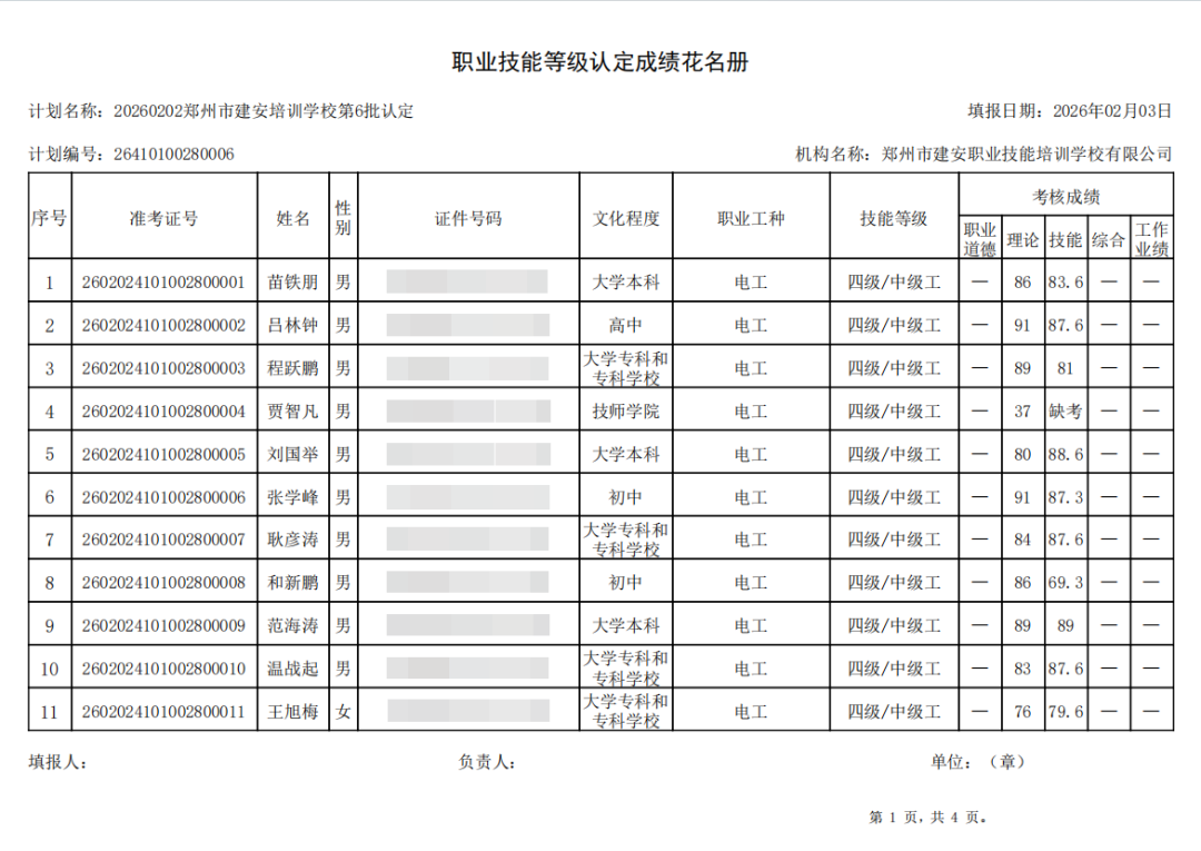 建安职业技能培训学校-2026年第6批职业技能等级认定考试成绩公示（图1）