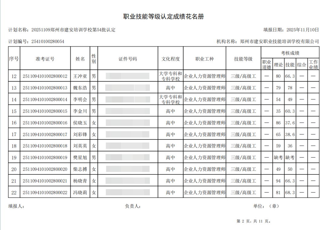 建安职业技能培训学校-2025年第54批职业技能等级认定考试成绩公示（图2）
