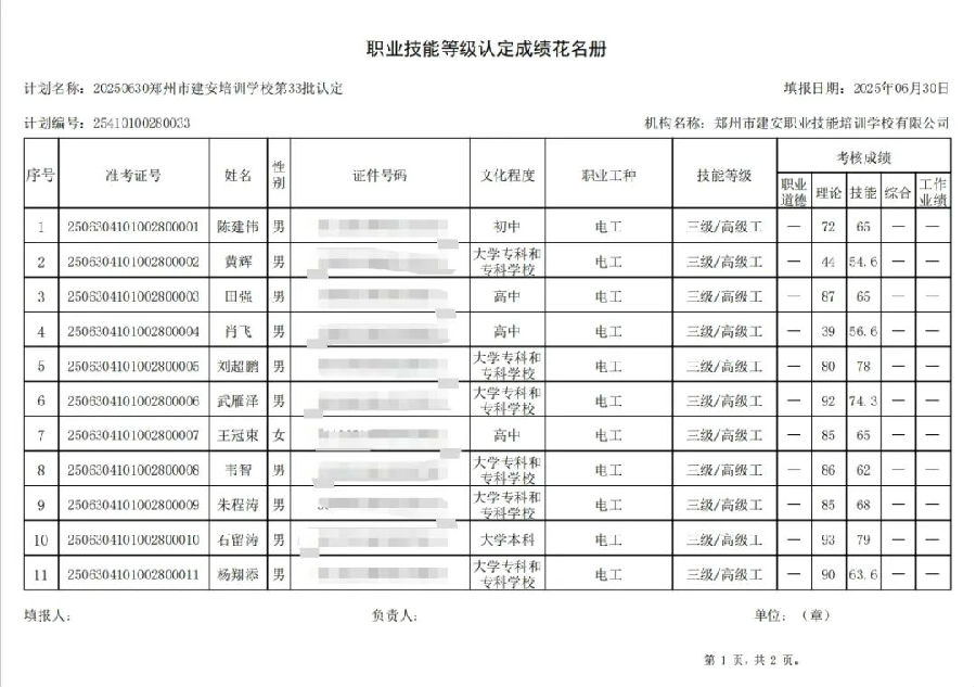 ÐÅͼƬ_20250701114738.jpg 建安职业技能培训学校-2025年第33批职业技能等级认定考试成绩公示(图1)