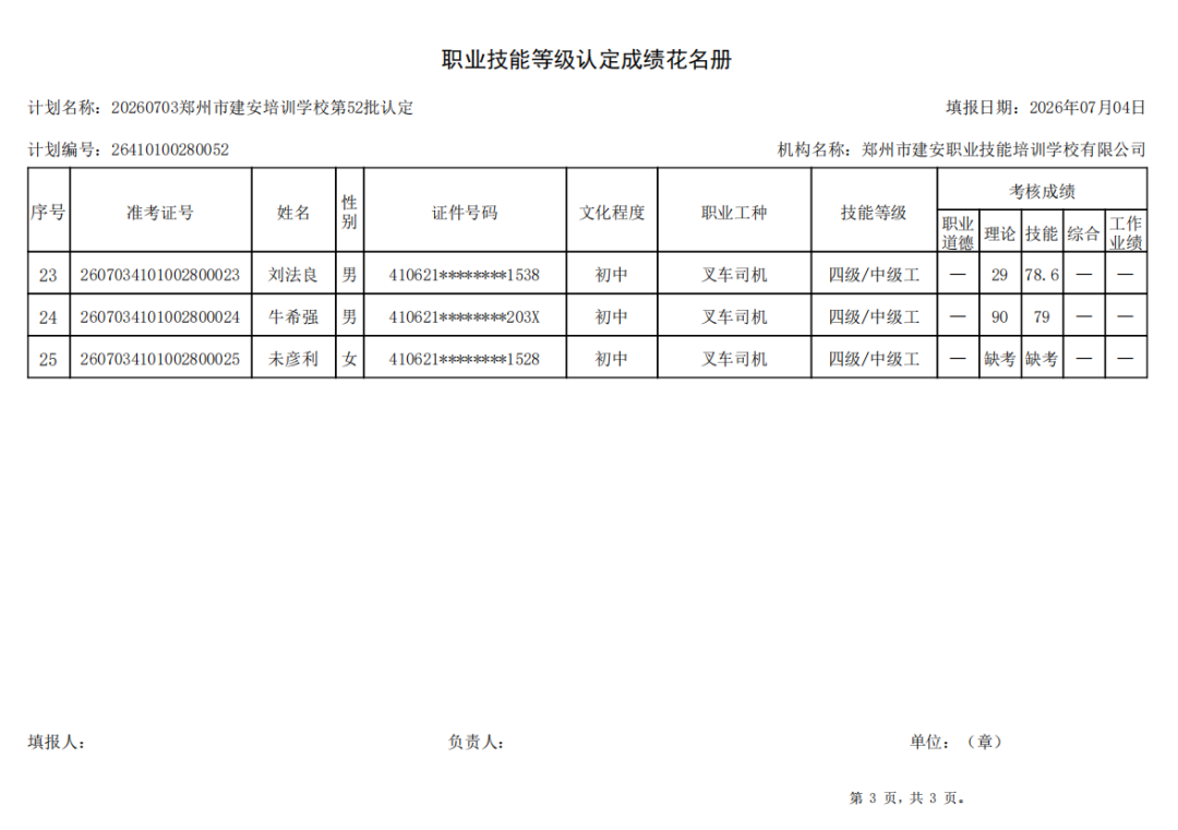 建安职业技能培训学校-2026年第52批职业技能等级认定考试成绩公示(图3)