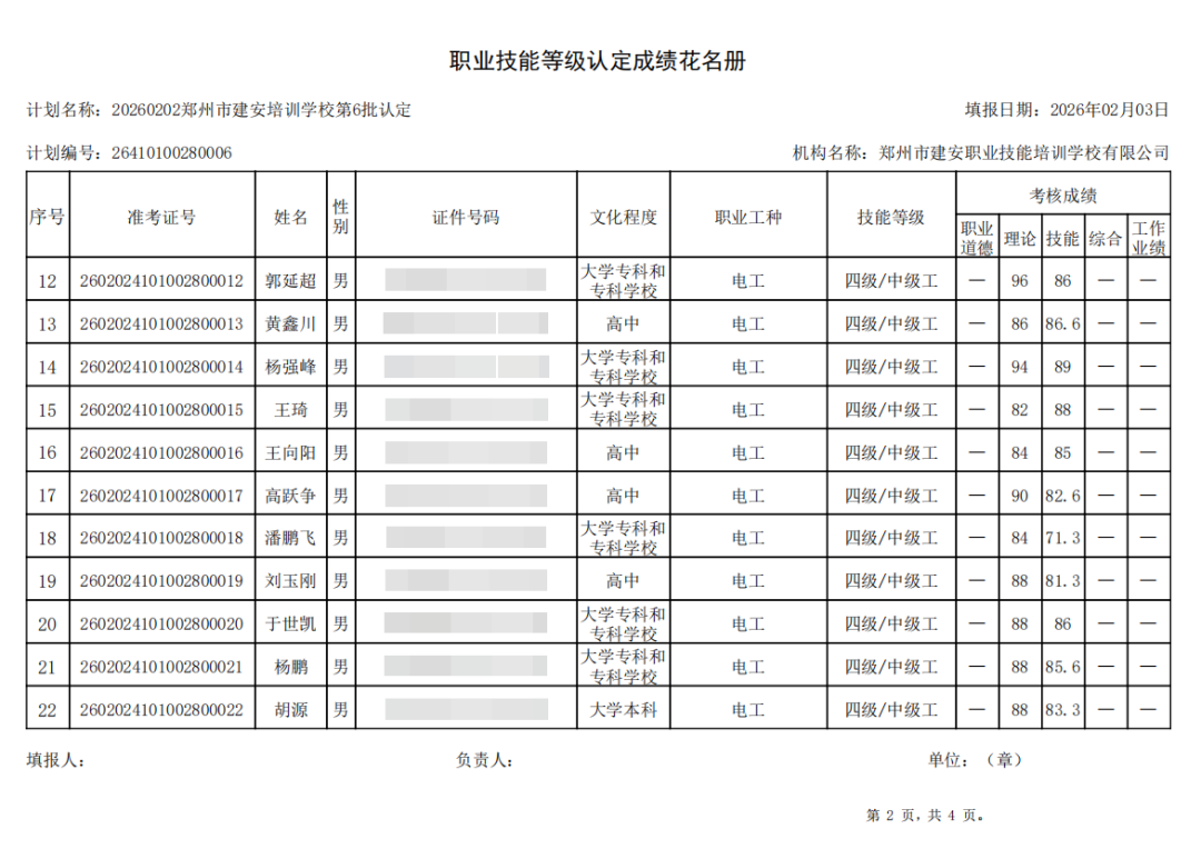 建安职业技能培训学校-2026年第6批职业技能等级认定考试成绩公示（图2）