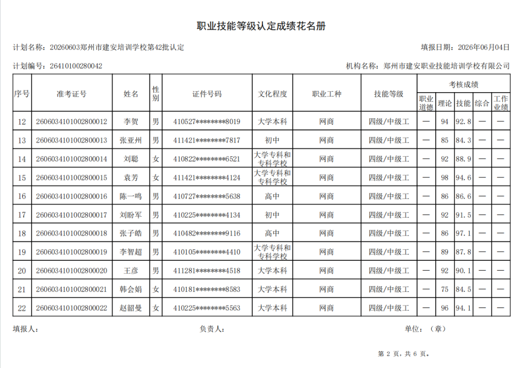 建安职业技能培训学校-2026年第42批职业技能等级认定考试成绩公示（图2）